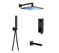 LED Affichage numérique, mélangeur Pluie Noire Ensemble Murale Salle Bain avec Pomme Douche à Main, Bec de Baignoire, boîte intégrée, 8 Pouces