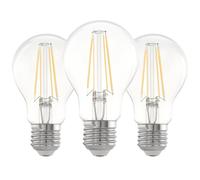 EGLO Lot de 3 ampoules LED E27, lampe classique Edison, 7 watts chacune, lumens, blanc chaud, 2700 Kelvin, transparent, A60, Ø 6 cm