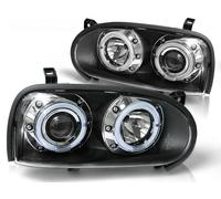 LED Angel Eyes Phares Feux avant pour VW Golf 3 91-97 Noir