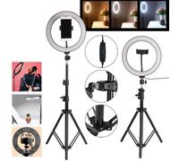 LED Anneau Lumiere 2900-5600K Réglable LED Selfie Lumiere 3 Modes d'éclairage 10 Pouces USB Ring Light Kit avec Trépied & Support-YE