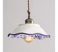 LED antique suspension luminaire en céramique vintage blanc bleu porcelaine ronde lampe suspendue rustique salle à manger bureau salon cuisine lustre moderne design plafonnier rétro incl-ampoule Ø25cm