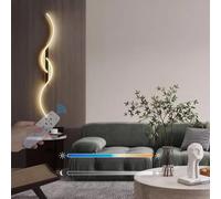 LED Applique Murale Interieur Moderne Lampe Murale avec Télécommande Et Variateur Barre Lumineuse Incurvée sans Fil pour Chambre à Coucher Salon (Noir Et Or 60 cm)