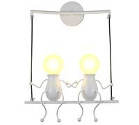 LED Appliques Murales Fille Chambre Moderne Créatif Dessin Animé Une Paire de Gens Mini Lanterne Murale Lampes de Chevet en Métal Décor Réglable Balançoire Enfants Applique Murale 2×E27 (Blanc)