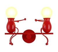 LED Appliques Murales Simplicité Créatif Luminaires Muraux Escaliers Balcon Chambre Décor Moderne Métal Poupée Lampe de Chevet Cadeau Enfants Éclairage Intérieur Lumière de Support 2 × E27 (Rouge)