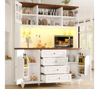 LED Armoire Hautes Cuisine Rangement Noir avec 4 Tiroirs,Étagère Réglables | 140x180cm,Buffet,Caisson Salle Manger,Range Bouteilles,Snacks Latérales,