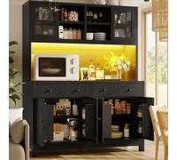 LED Armoire Hautes Cuisine Rangement Verre avec 4 Tiroirs,Étagère Réglables | 140x180cm,Buffet,Caisson Salle Manger,range bouteilles,snacks Latérales, Multifonction APP RGB,Pour Chambre Salon repas fêtes
