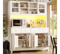 LED Armoire Hautes Cuisine Rangement Verre avec 4 Tiroirs,Étagère Réglables | 140x180cm,Buffet,Caisson Salle Manger,range bouteilles,snacks Latérales, Multifonction APP RGB,Pour Chambre Salon repas fêtes