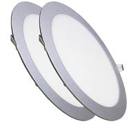 LED ATOMANT Lot de 2 Panneau LED Encastrable Rond Plat Cadre Argenté 300mm 24W, Couleur Blanc Chaud (3000K), 2200 Lumens, Driver inclus