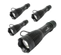 LED ATOMANT Lot de 4 Lampe Torche LED Puissante de Police avec Zoom, Batterie Lithium Rechargeable Longue Durée, Coffret, Chargeur, Adaptateur Piles AA et Dragonne, 1500 Lumens