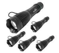 LED ATOMANT Lot de 5 Lampe Torche LED Puissante de Police avec Zoom, Batterie Lithium Rechargeable Longue Durée, Coffret, Chargeur, Adaptateur Piles AA et Dragonne, 1500 Lumens