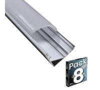 LED ATOMANT Lot de 8 Profilé en Aluminium 1m pour Ruban LED, Cache Couleur Blanc Laiteux, Bouchons de terminaison et clips de montage inclus
