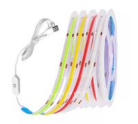 LED Bande COB Flexible haute densité avec interrupteur tactile, USB 5V, 320 leds, lumière linéaire dimmable, led ruban avec adésif pour maison décoration (5m, Blanc froid)