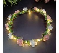 LED Bandeau Fleur, Serre Tete Lumineux, Couronne De Fleurs Lumineuse, LED Mousse Rougeoyante Fleur Bandeau pour Mariage, Festival, Fête, Carnaval(Rose)