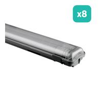 LED Batten Fitting - Dual Tube 2 x 20W - IP65 Waterproof - White - 2 x 2100 Lumens - 6500K - 150CM - Lot de 8