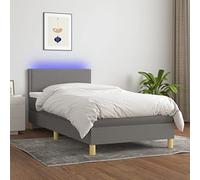 LED Bed Frame with Mattress and Adjustable Headboard, Dark Gray Slatted Base, 100x200 cm Bed Set for Modern Bedroom, Complete Sleep Solution with USB Lighting and Protective Mattress Cover