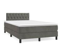 LED Bed Frame with Mattress Dark Grey 120x190 cm, Adjustable Headboard, USB Lighting, Velvet Upholstery, Pocket Spring System for Modern Bedroom and Guest Room
