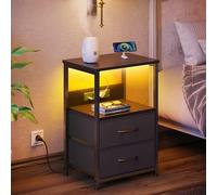 LED Bedside Table with Charging Station & 2 Storage Drawers - Small Nightstand with Double Plug Adaptor & 2 USB - Slim Bedside Cabinet for Bedroom Living Room Sofa Couch