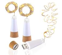 LED Bouchon lumineux pour bouteille, rechargeables en USB, 1,9 m 20 LED, Cuivre Fil, LED Lumières étincelantes pour DIY, Cuisine, Mariage, Halloween, Noël, Décor de Partie (Blanche chaude 3 Pièces)