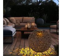 Lampe solaire rouille Lampe solaire pour l'extérieur Boule décoration de jardin solaire Piquet de sol, avec effet de lumière orientale, métal, 1x LED blanc chaud, DxH 18x52,5 cm