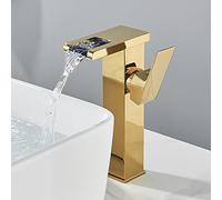 LED Brass Mixer Sink Waterfall, taps for Basin Hot and Cold, Handle Single Hole Bathroom Tap Faucet Gold,High