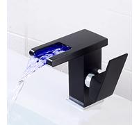 LED Brass Tap Colors Changing Bathroom Sink Faucet, Single Handle 1 Hole Waterfall Basin Mixer, Chrome