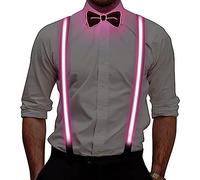 LED Bretelles Homme Ausolee,Ensemble De LED Noeud Papillon Et Bretelles Pour Hommes,pour Musique, Festival, Fête Costumée,d'Halloween (rose)