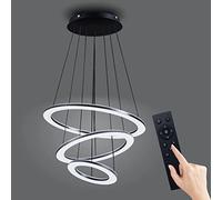 LED Chandelier Black Pendant Light Fixtures 56W Rings Indoor Hanging Lights for Dining Room Bedroom Entryway with 47'' /120cm Adjustable Stainless Steel Cord,6000K Daylight