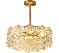 LED Chandelier Lamp, Gold Crystal Chandelier Lighting,Foyer Hall Entry Way Chandeliers Light Fixture with High Ceiling Sloped Pendant Hanging Empire Style Round Pendant Light