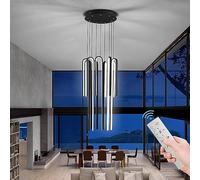 LED Chandelier Lighting,Dimmable with Remote Control Black Pendant Adjustable Height Hanging Light Fixture,for Staircase Foyer High Ceiling Living Room