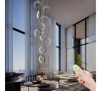LED Chandelier Lighting,Dimmable with Remote Control Black Pendant Adjustable Height Hanging Light Fixture,for Staircase Foyer High Ceiling Living Room