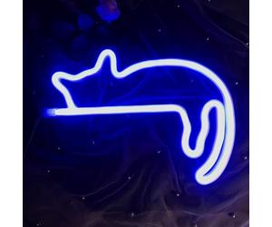 LED chat néon logo USB ou 3 - AA piles alimenté Bureau décoration fille chambre à coucher décoration murale enfants cadeau d'anniversaire mariage partie fournitures cadeaux d'affaires (bleu)