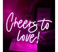 Led Cheers To Love Neon Sign USB Powered with Dimmer Switch Neon Lights for Room Home Bar Art Wall Decor Party Window Living Room Decor Wedding Engagement Wall Hanging Decoration (Pink)