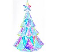 LED Christmas Tree Light, Iridescent Light Up Xmas Decoration (21cm) | Iridescent LED Christmas tree, pop up no tools, folds flat for storage, multiple sizes for tabletop festive decor