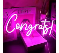 LED "Congrats" Signe néon Félicitations roses cérémonie de remise des diplômes slogan fête, famille, bar, collège, hôtel, restaurant, café décoration cadeau de remise des diplômes (Rose)