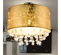 Plafonnier sommeil chambre d'amis tissu abat-jour lampe en cristal feuille - design doré dans un ensemble comprenant des ampoules LED