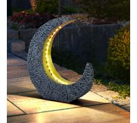 Décoration de jardin Lampes solaires pour table d'extérieur Décoration table de jardin Lampe solaire de jardin pour balcon, aspect pierre de croissant de lune gris or, LED blanc chaud, LxH 28 x 31 cm