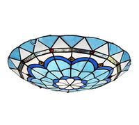 LED de style Tiffany encastré Plafonnier plafonnier en verre teinté bleu méditerranéen pour les plafonniers décoratifs de couloir de salon de chambre à coucher,Lampe tricolore à LED,220V,20inch
