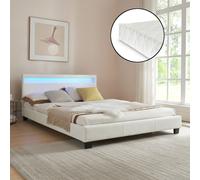 LED Design Lit rembourré + matelas 140 x 200 cm simili-cuir blanc Lit CORIUM
