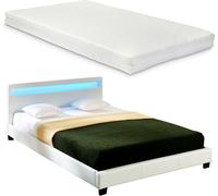 LED Design Lit rembourré + matelas 180 x 200 cm simili-cuir blanc Lit CORIUM