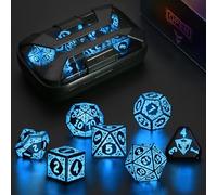 LED Dice Set DND, Cool Light up Dice Set Rechargeable for Dungeons and Dragons, ZHOORQI Polyhedral D and D Dice with Charging Box for Role Playing Game Gifts (Blue-Shackles)