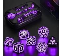 LED Dice Set DND, Cool Light up Dice Set Rechargeable for Dungeons and Dragons, ZHOORQI Polyhedral D and D Dice with Charging Box for Role Playing Game Gifts (Purple-Shackles)