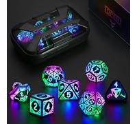 LED Dice Set DND, Cool Light up Dice Set Rechargeable for Dungeons and Dragons, ZHOORQI Polyhedral D and D Dice with Charging Box for Role Playing Game Gifts (Colorful-Shackles)