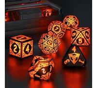LED Dice Set DND, Cool Light up Dice Set Rechargeable for Dungeons and Dragons, ZHOORQI Polyhedral D and D Dice with Charging Box for Role Playing Game Gifts (Orange-Shackles)