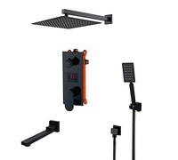 LED Digital Display Shower System Wall Mounted Concealed Shower Faucet Set Multifunction Matte Black Shower Combo Set with Shower Head, Handheld Shower, Swivel Tub Spout,10 inch