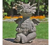 LED Dragon Statue Jardin l Figure de dragon fantaisiste méditant avec lumière - Sculpture de dinosaure pour terrasse, balcon & salon