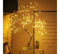 LED Fil de Cuivre Arbre Lampe Blanc Chaud Arbre Bonsaï Artificiel Veilleuse Lampes à piles Intérieur Déco