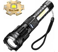 Led Flashlight, 200m Illumination Range, Side Cob Light With Red Light, Red/Blue Strobe And Built-In Battery For Outdoor, Camping, Fishing Or Fishing