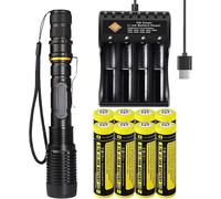 Led Flashlight With 8 Batteries And 1 Pack Of 4 Ports Usb Charger 2000 Lumens Waterproof Zoomable Rechargeable Flashlight For Camping