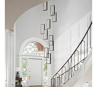 LED Foyer Stairs Large High Adjustable Black Rectangle Chandelier Lighting Fixture Hanging Ceiling Light