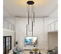 LED Foyer Stairs Large High Adjustable Black Rectangle Chandelier Lighting Fixture Hanging Ceiling Light